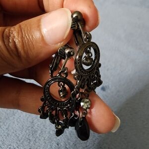 Vintage Black Beaded Chandelier Clip-On Earrings